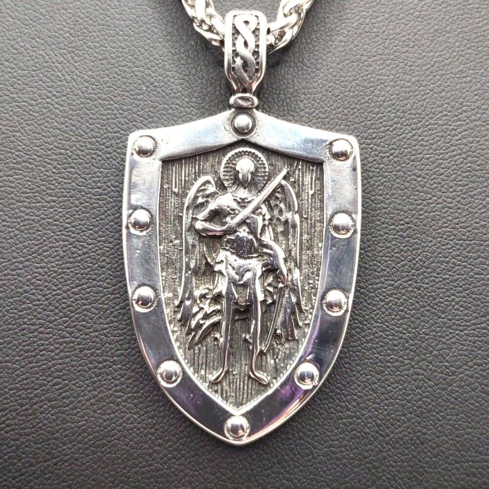 Stainless Archangel St Michael Shield Necklace Christian Catholic Faith Gift NEW